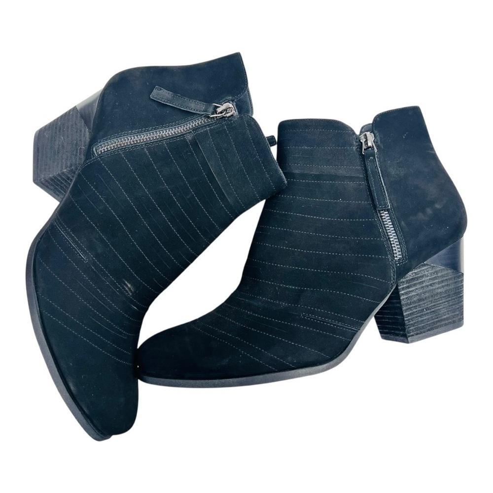 Vaneli Stylish Black Nubuck Block Heel Ankle Boots Size 12 Preowned Like New